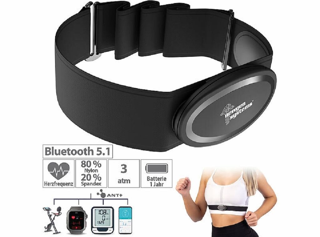 Smarter Brustgurt mit Herzfrequenz-Sensor, ANT+ und Bluetooth 