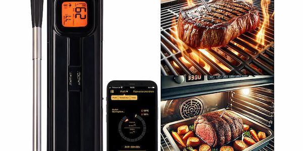 Fleisch auf den Punkt genau zubereiten: Kabelloses Grill-Thermometer von Rosenstein & Söhne