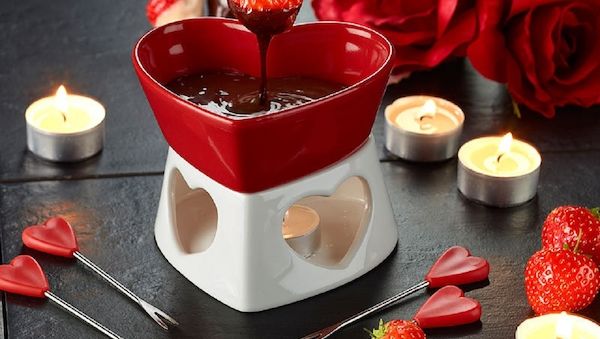 Mini-Schokoladen-Fondue-Set in Herzform von Rosenstein & Söhne